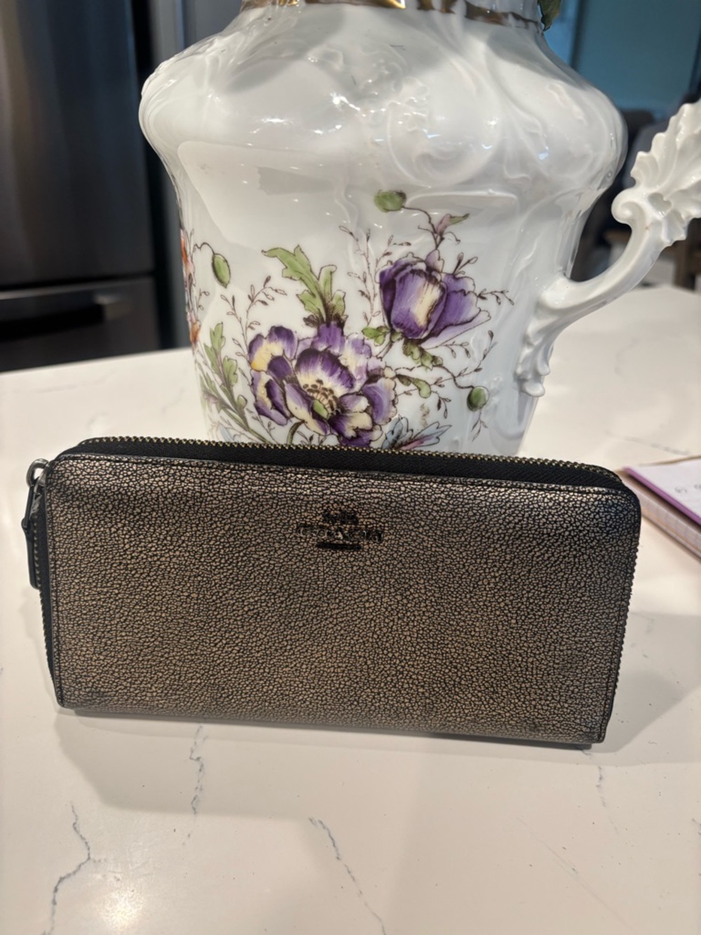 Coach Metallic Pewter Zip Wallet